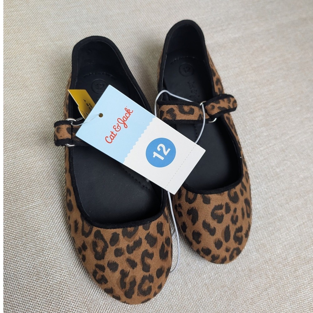 Cat & Jack Mary Jane Flats Kids Size 12 Brown NWT Leopard Print Memory Foam